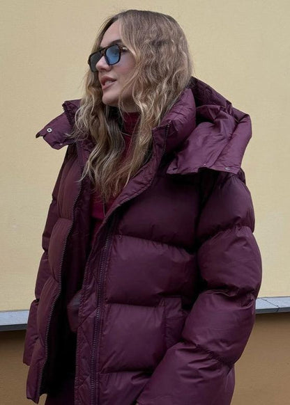 Hooded Puffer Jacket Quilted Burgundy Style