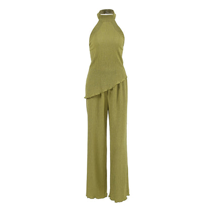 Casual Halter Backless Top and Pants Sets