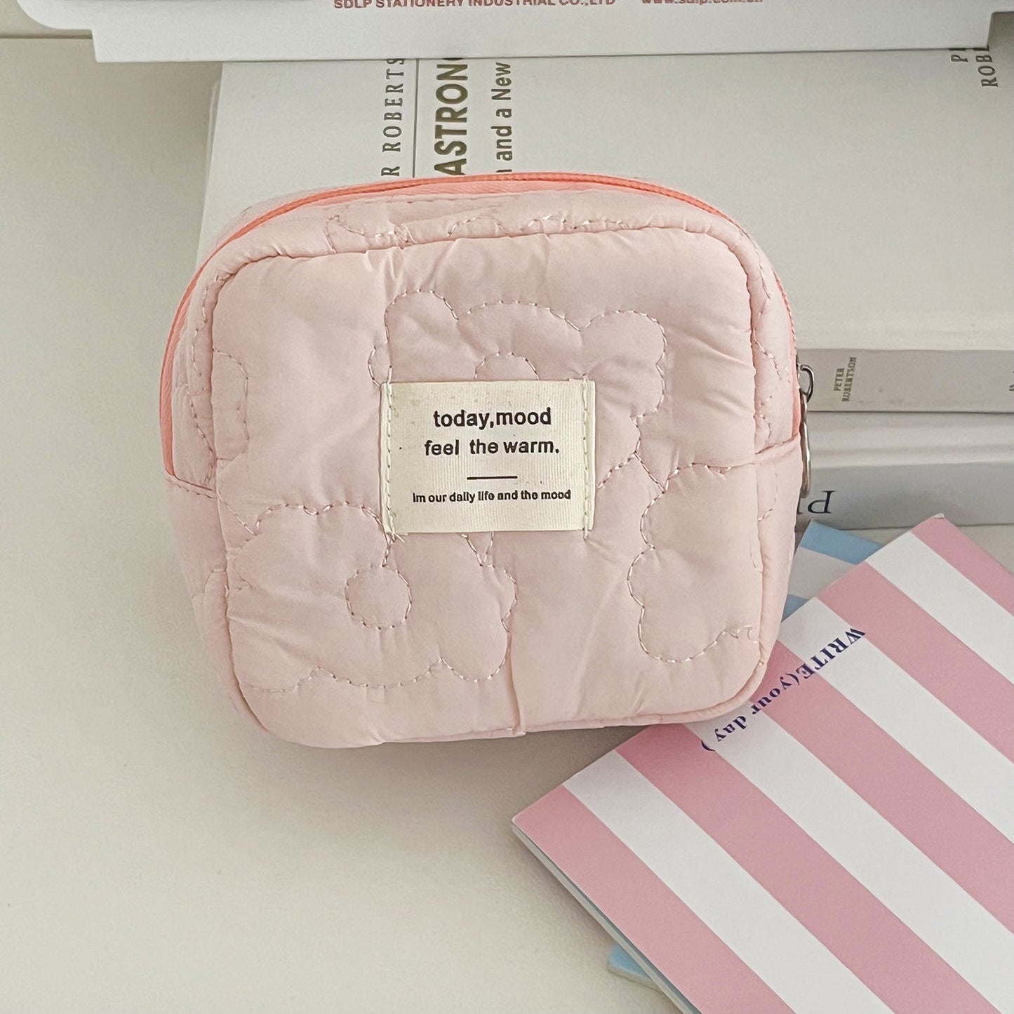 Quilted Floral Storage Pouch Candy Color Travel Earphone Coin Bag