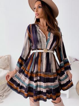 Fashion European And American Tie Dyed V-Neck Long Sleeve Dress For Women