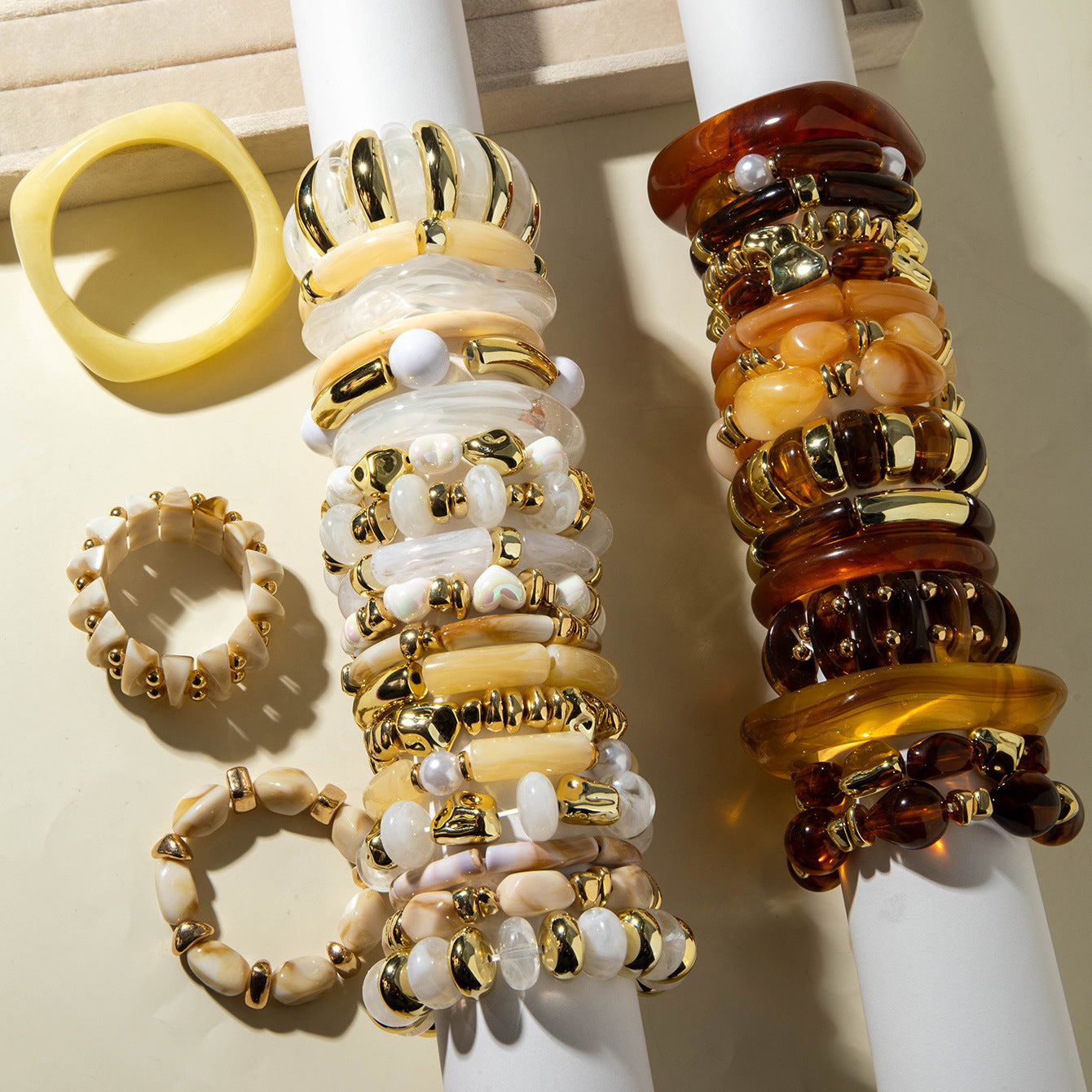Exaggerated Acrylic Bead Bracelet Set Colorful Retro Jewelry