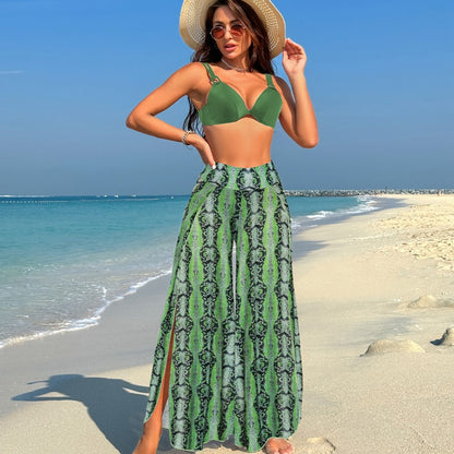 Women'S Bikini Set With Printed Pants - Polyester Fabric