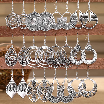 Geometric Cut-Out Vintage Metal Earrings Stylish Silver Jewelry