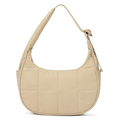 Solid Color Nylon Quilted Crescent Shoulder Bag