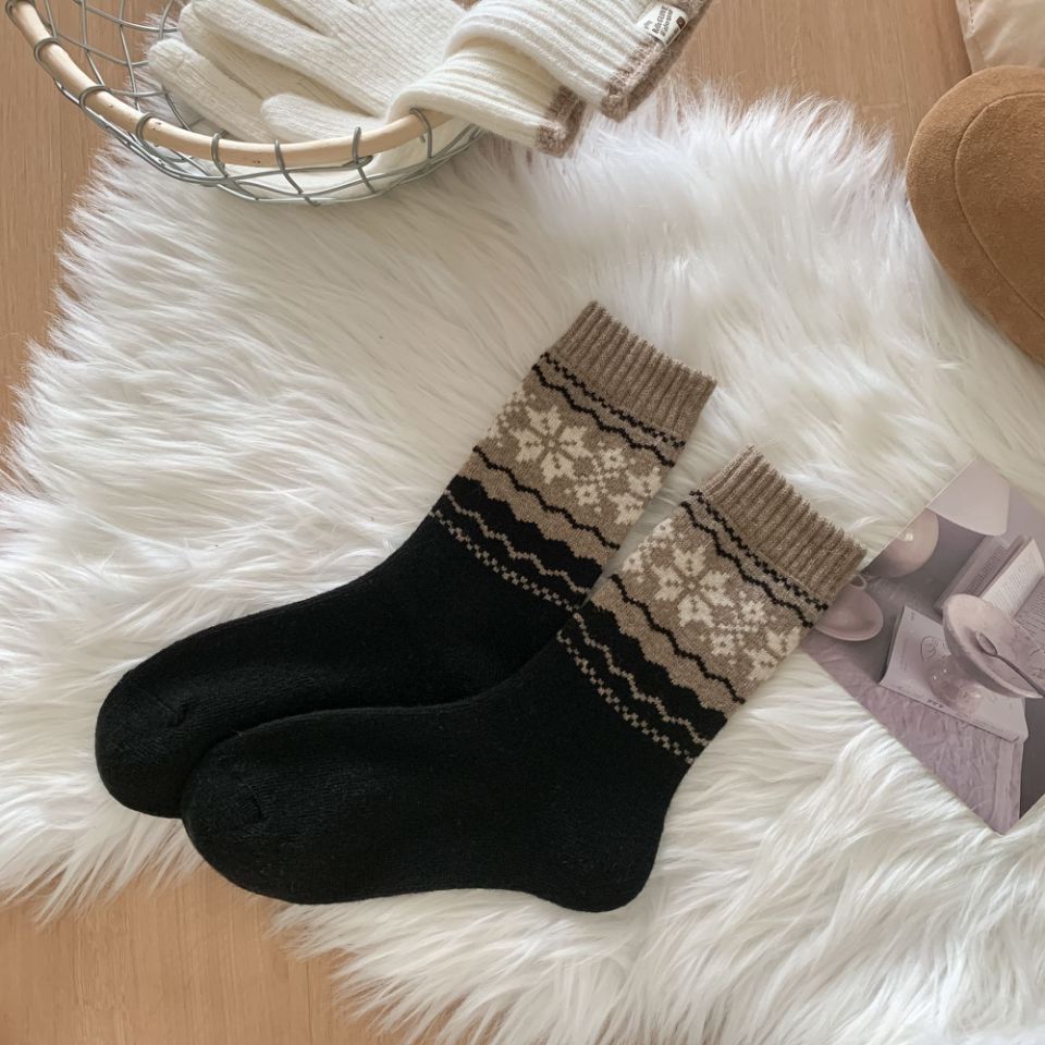 Retro Fair Isle Knit Thermal Crew Socks