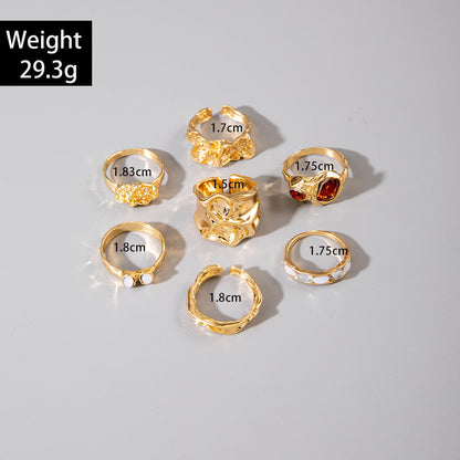 Geometric Statement Alloy Gemstone Ring Set