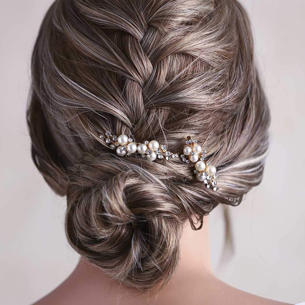 Gold And Silver Floral Hair Combs Set For Weddings