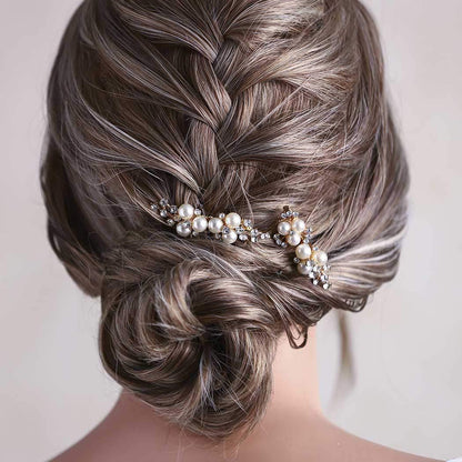 Gold And Silver Floral Hair Combs Set For Weddings