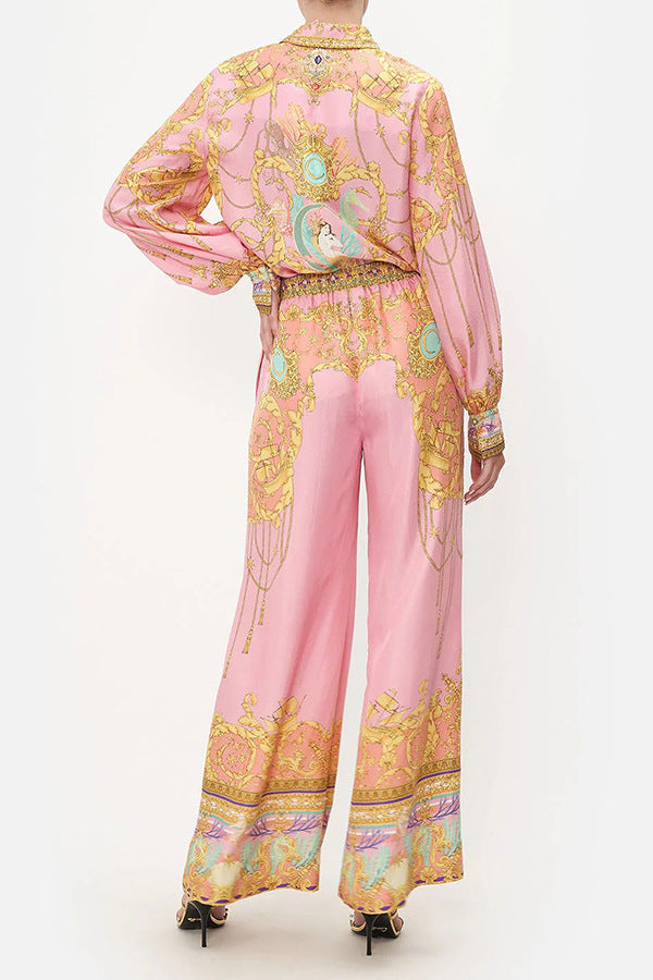 Print Lantern Sleeves Shirt Pant Casual Set
