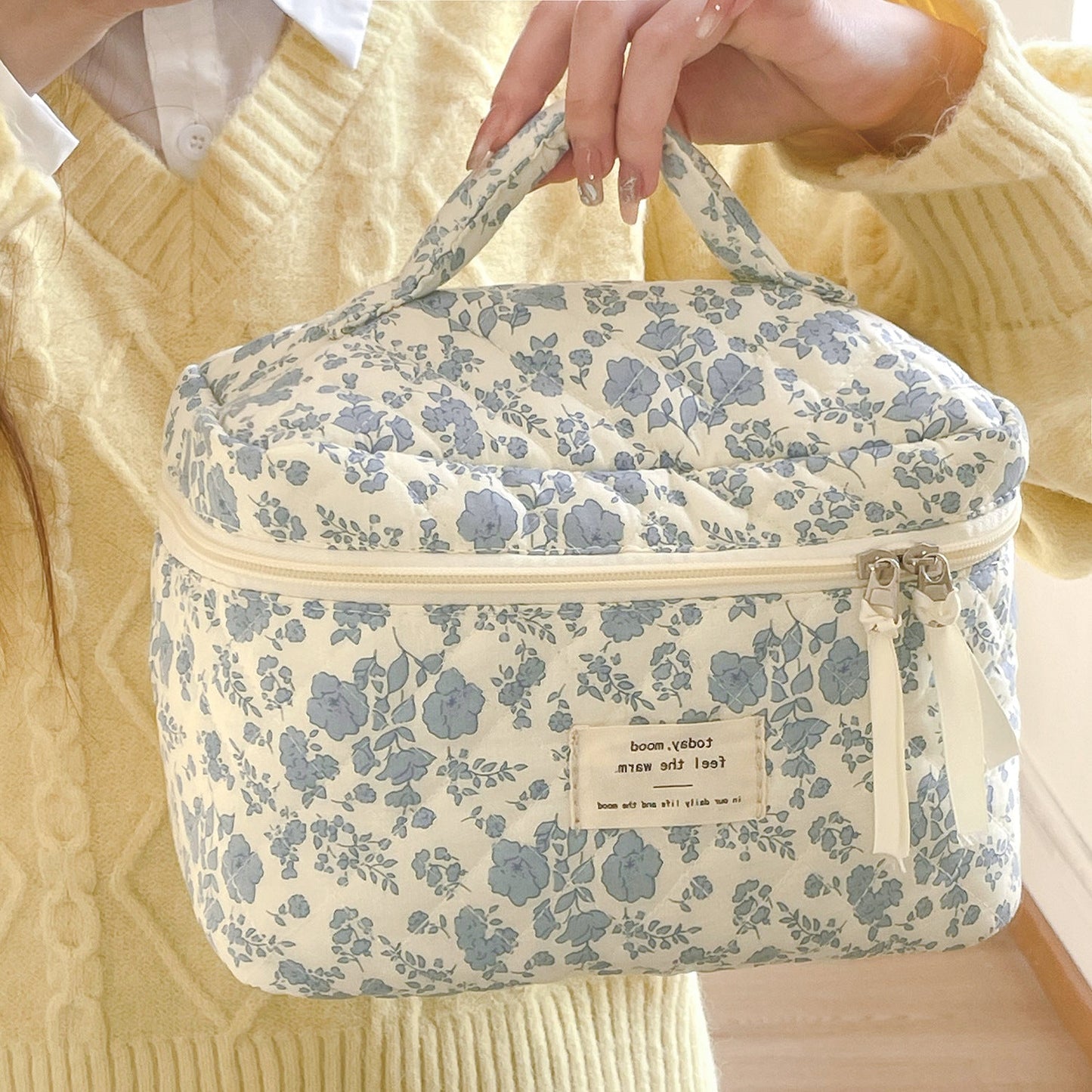 Blue Begonia Floral Makeup Bag Travel Pouch