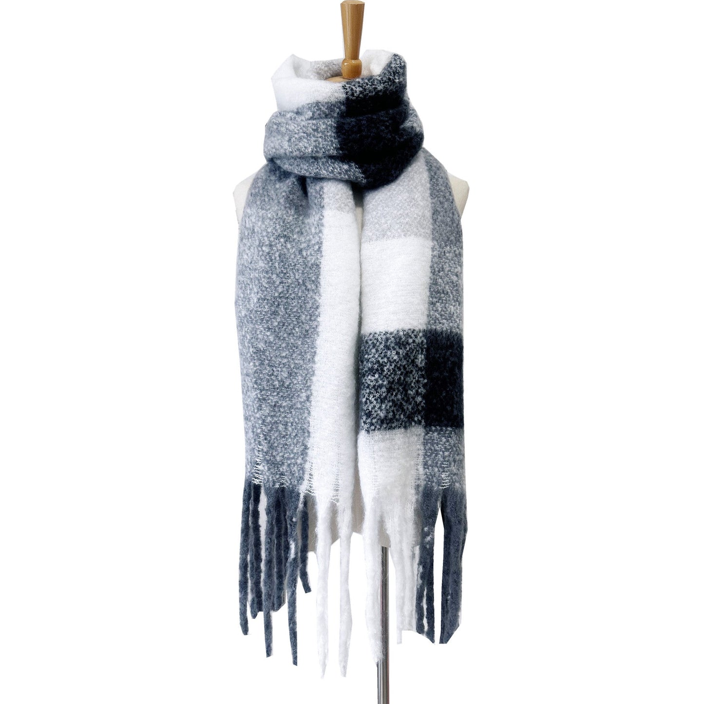Soft Plaid Striped Tassel Warm Winter Scarf