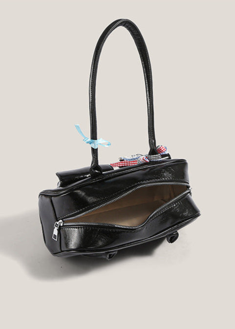 Patent Leather Shoulder Bag with Double Pocket