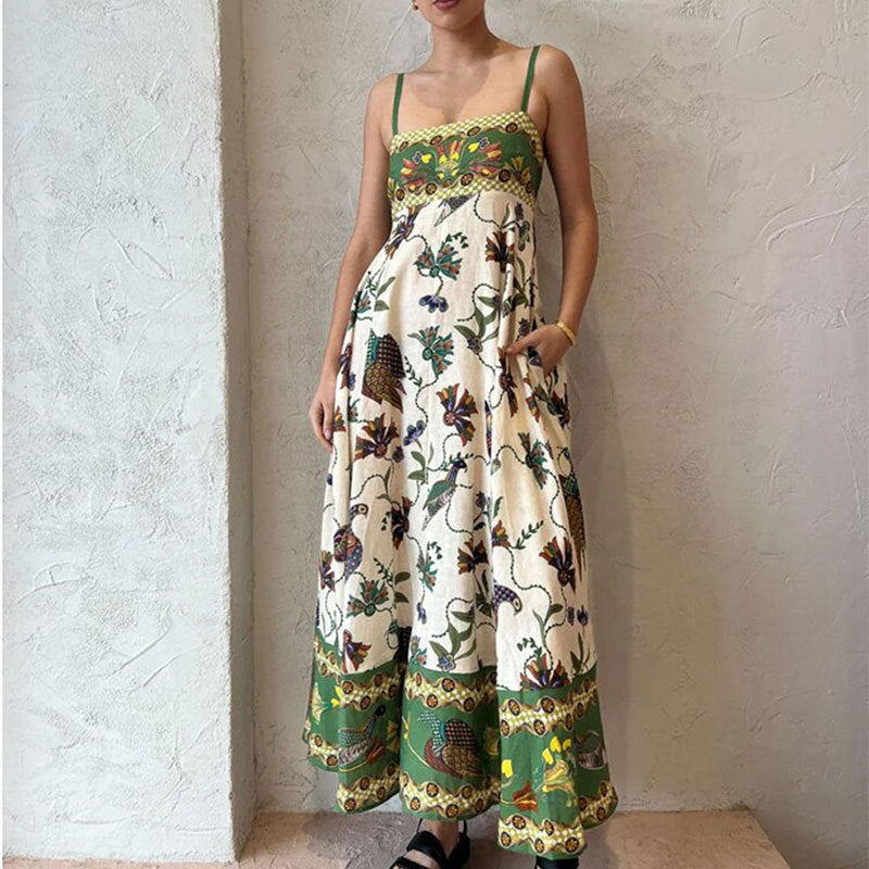 Floral Print Maxi Dress with High Waist for Casual Wear