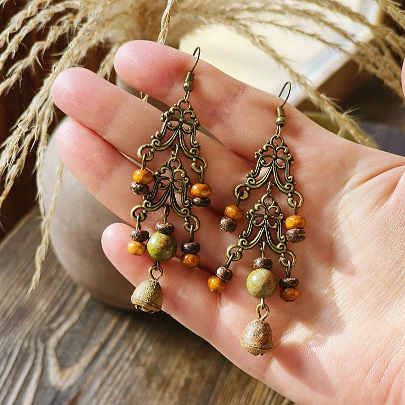 Vintage-Inspired Bohemian Hollow Bead Earrings with Natural Dried Fruits