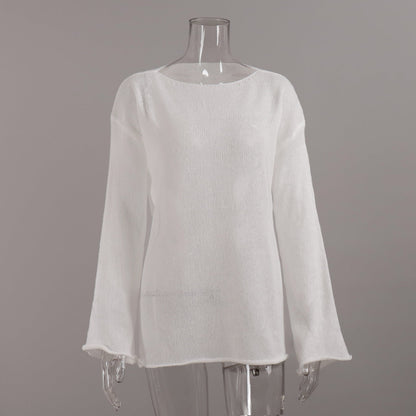 Hollow Knit T-Shirt with Bell Sleeves for Women