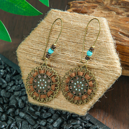 Bohemian Leaf Tassel Earrings Metal Leather Drop Dangle