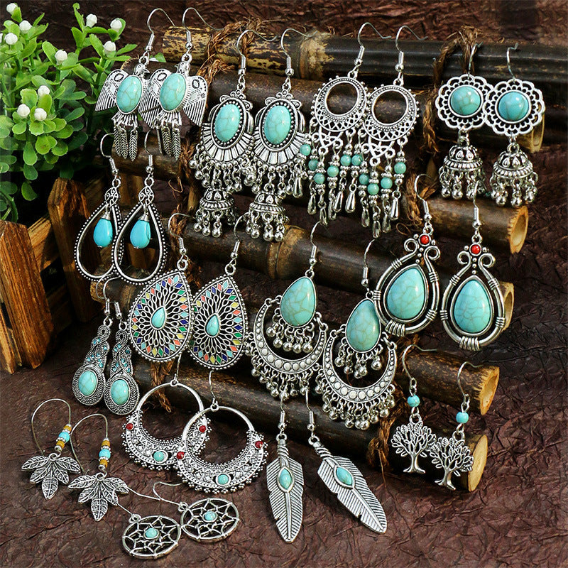 Geometric Metal Turquoise Dangle Earrings Trendy Bohemian Jewelry