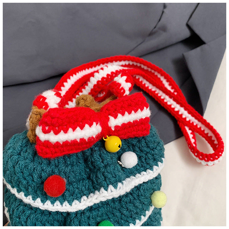 Cute Handmade Crochet Christmas Tree Crossbody Bag