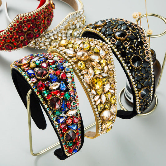 Exaggerated Colorful Glass Crown Headband Fashion Hair Accessory for Women