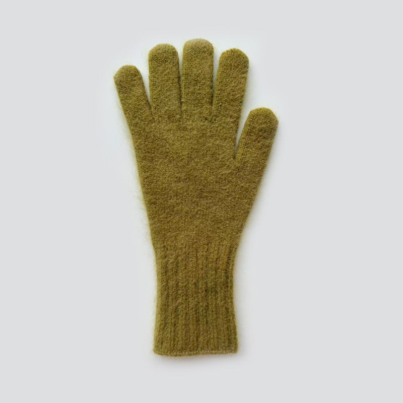 Raccoon Fur Knitted Touchscreen Gloves Stylish Long Warm Five-Finger Winter Gloves