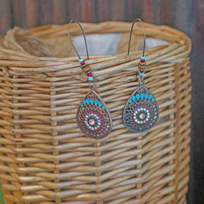 New National Style Personality Retro Hollowed Out Carved Oil Drop Exaggerated Earrings