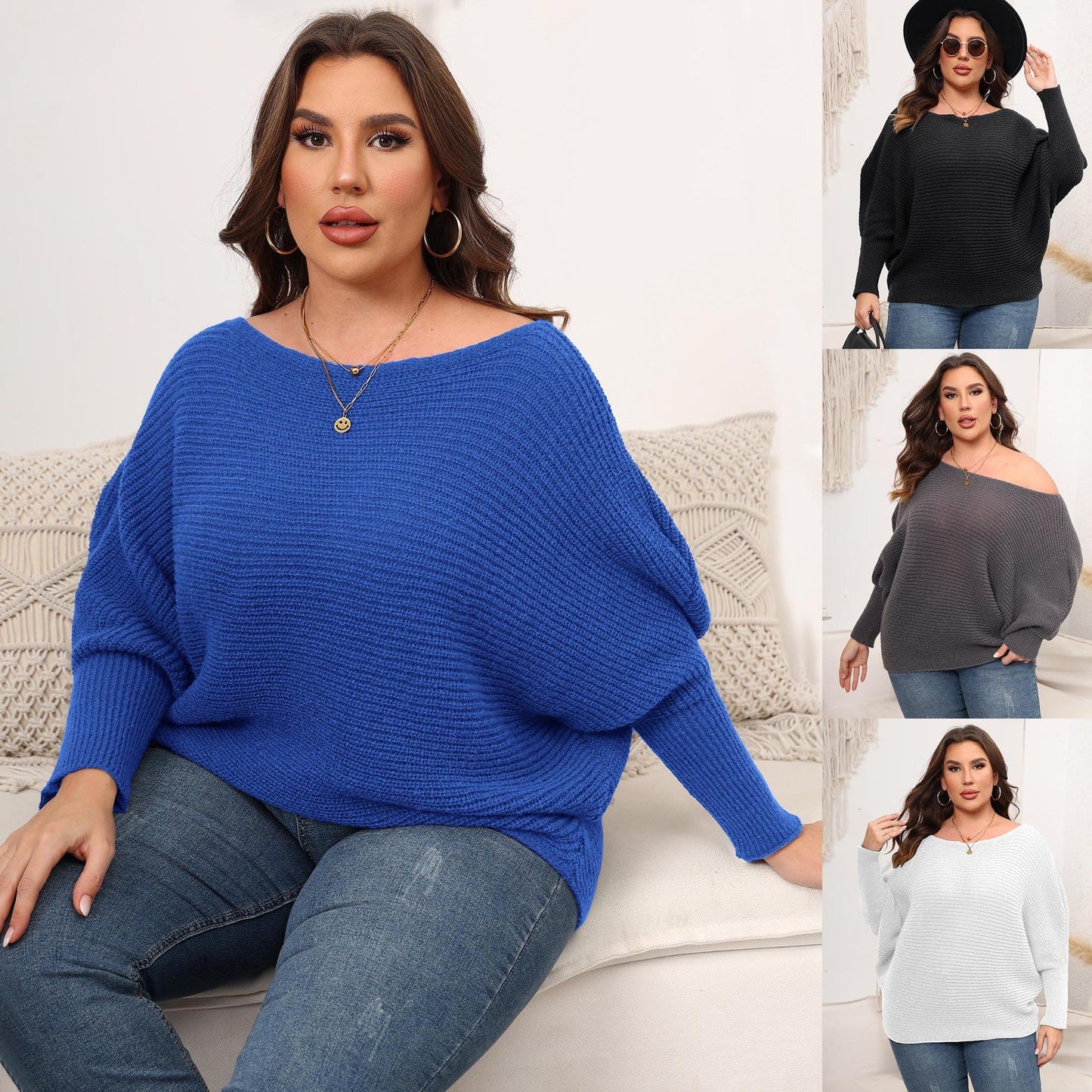 Batwing Sleeve Off-Shoulder Knit Sweater For Women