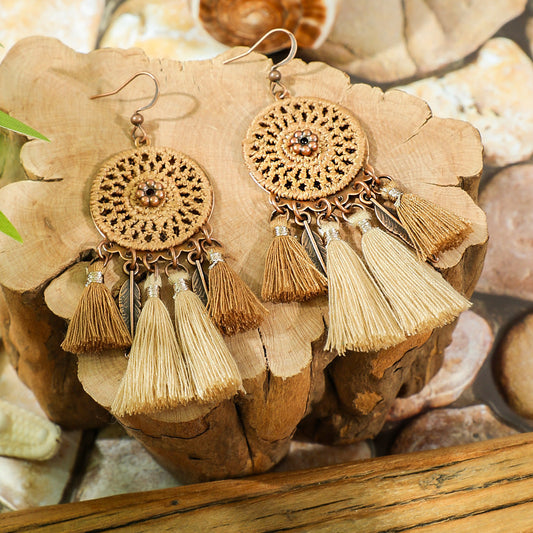 Bohemian Handmade Woven Tassel Earrings Trendy Versatile Jewelry