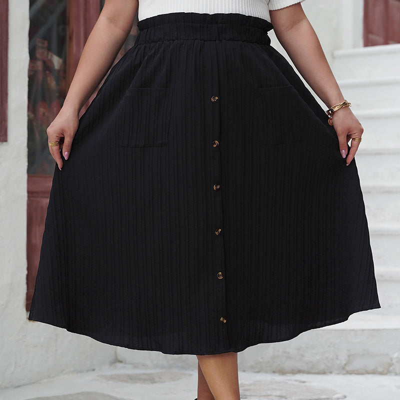 Black High-Waisted A-Line Skirt Elegant Casual Dress