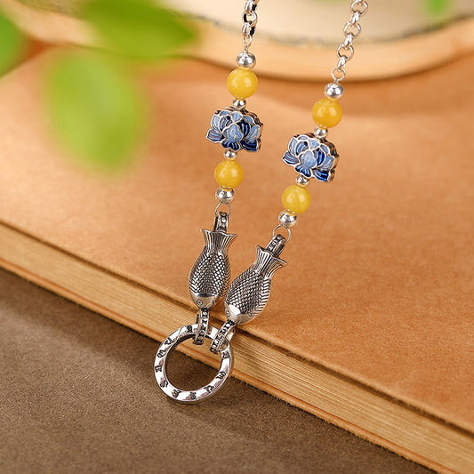 National Tide, Fashion, Six-Character Mantra, Lotus Small Fish Necklace, Retro Personality, Versatile Set Of Chains