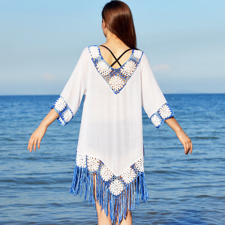 Hand Crochet Fringed Lace Outdoor Hollow Hand-Woven Beach Sunscreen Bohemian Beach Skirt Women
