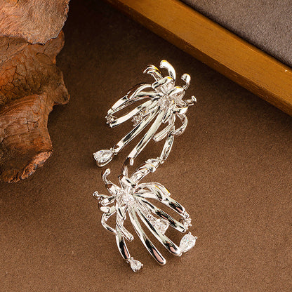 French Floral Crystal Tassel Earrings For Women