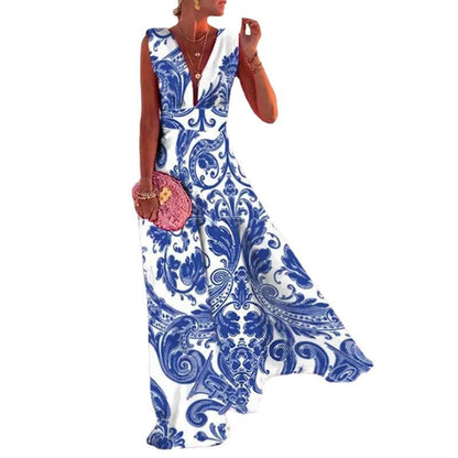 Trendy Floral Deep V Midi Dress Elegant Casual Dress