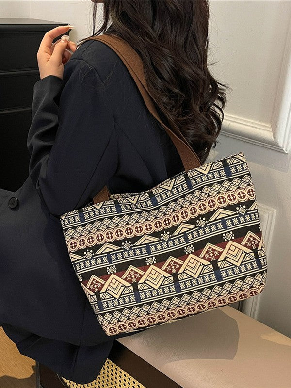 Trendy Canvas Tote Bag for Women with Color Block Design