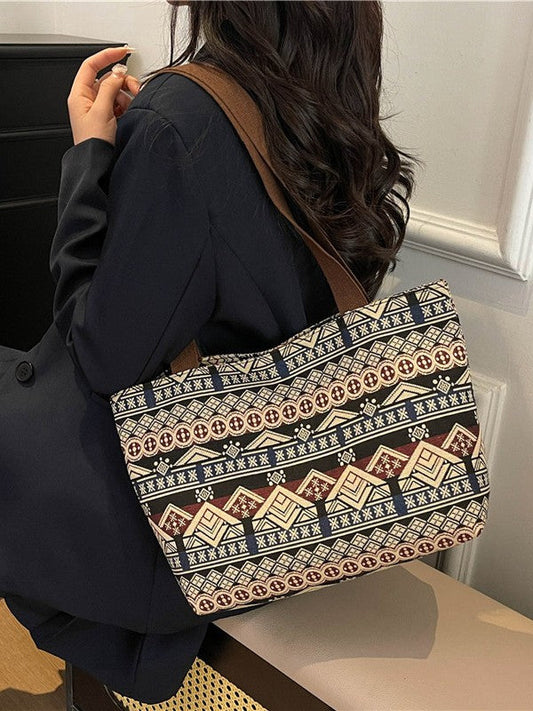 Trendy Canvas Tote Bag for Women with Color Block Design