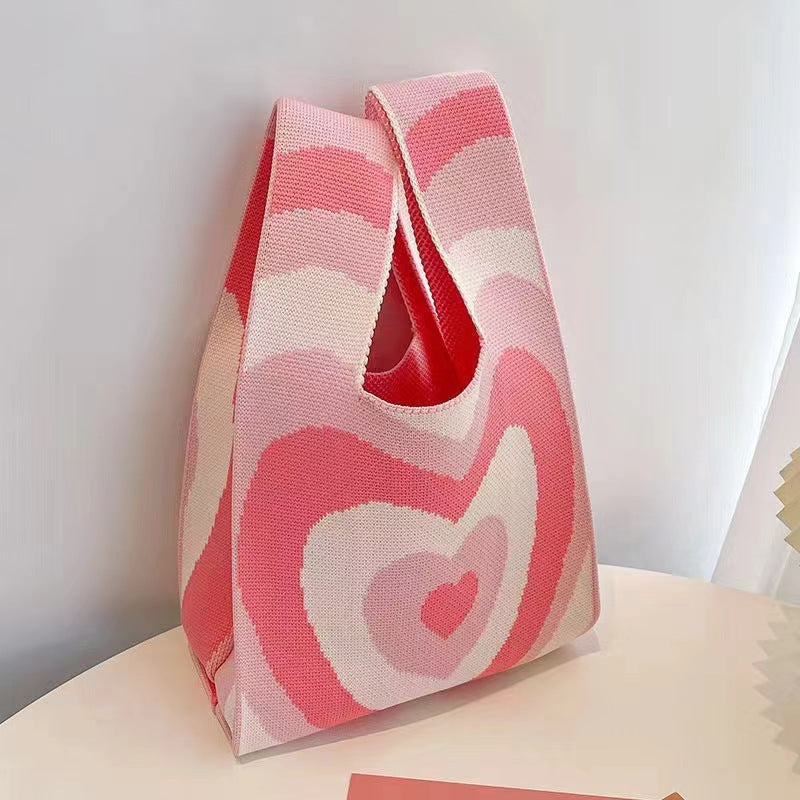 Knitted Tote Bag With Cute Designs Soft Polyester Casual