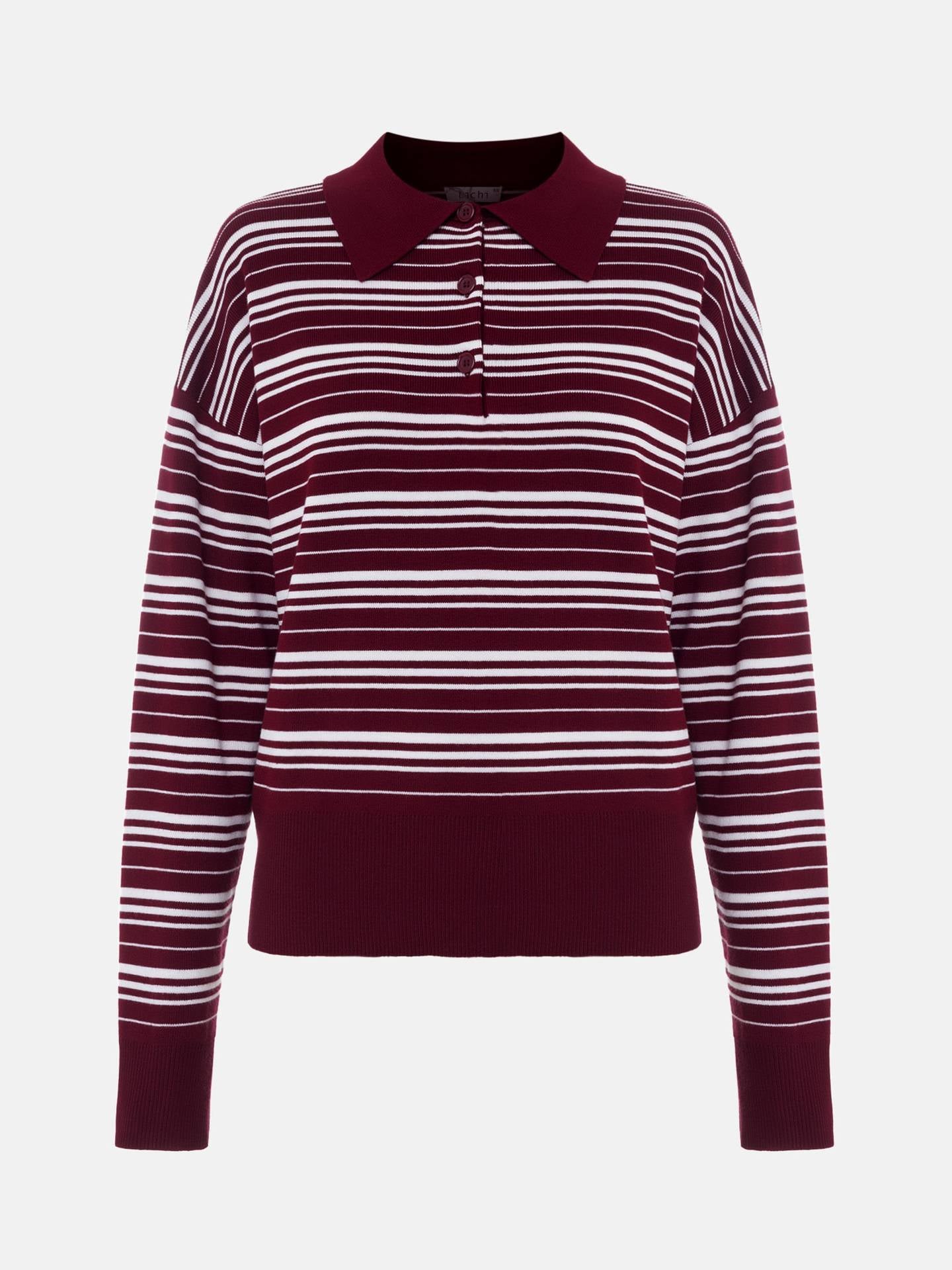 Striped Polo Collar Knitted T-Shirt Casual Retro Style