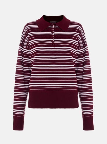 Striped Polo Collar Knitted T-Shirt Casual Retro Style