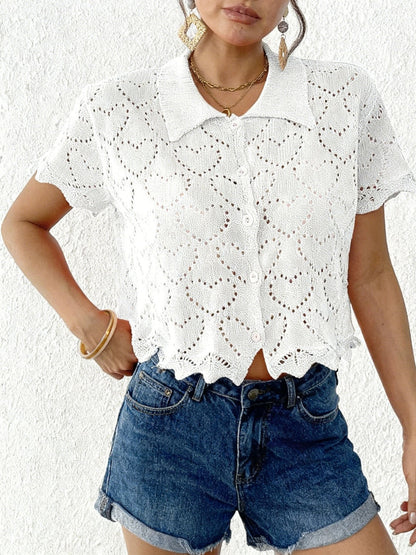 Women鈥檚 Casual Cardigan Lace Knit Heart Pattern Beach Top