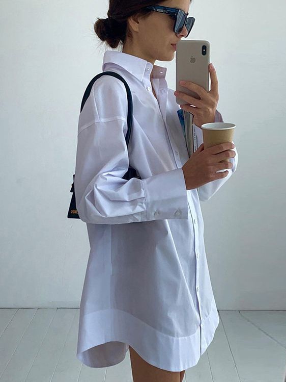 Loose-Fit White Shirt With Collar For Elegant Casual Style