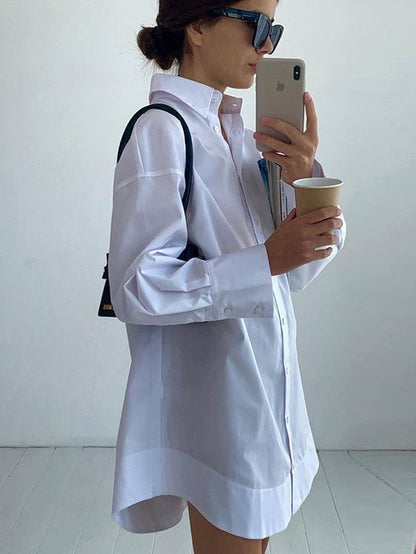 Loose-Fit White Shirt With Collar For Elegant Casual Style