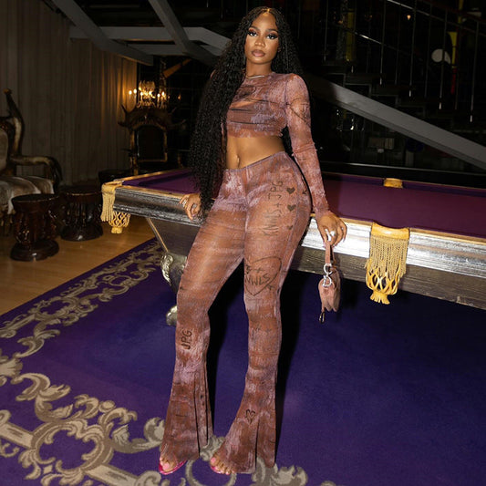 Trendy Casual Two-Piece Set With Slim Fit Crop Top And Long Pants