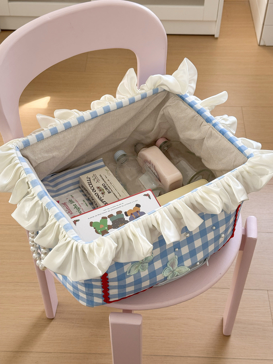 Colorful Grid Lace Laundry Basket Multi-Functional Storage Box