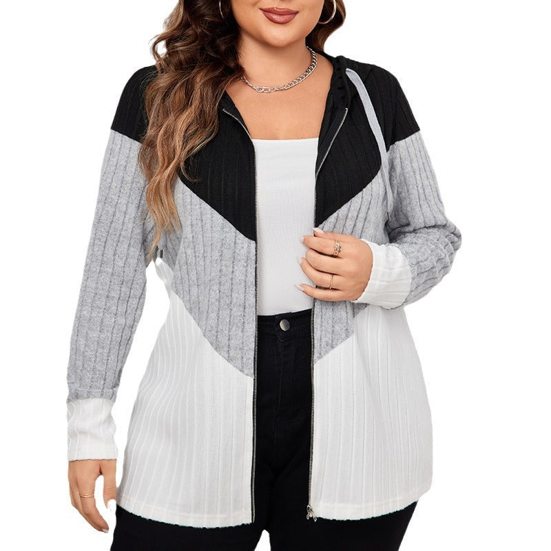 Color Block Loose Fit Cardigan Jacket For Women