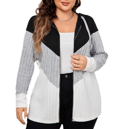Color Block Loose Fit Cardigan Jacket For Women