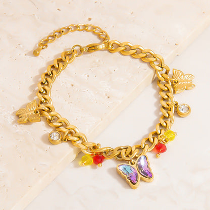 Fashion Minimalist Butterfly Pendant Bracelet - Stainless Steel With 18K Gold Plating