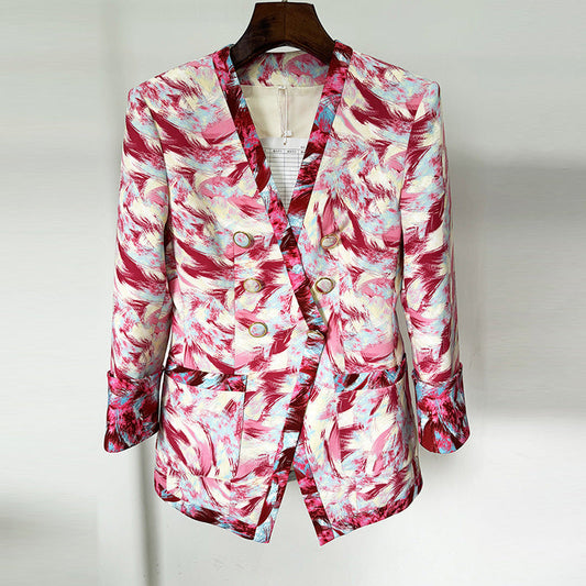Feather Print Unlined Blazer With Wide Leg Trousers