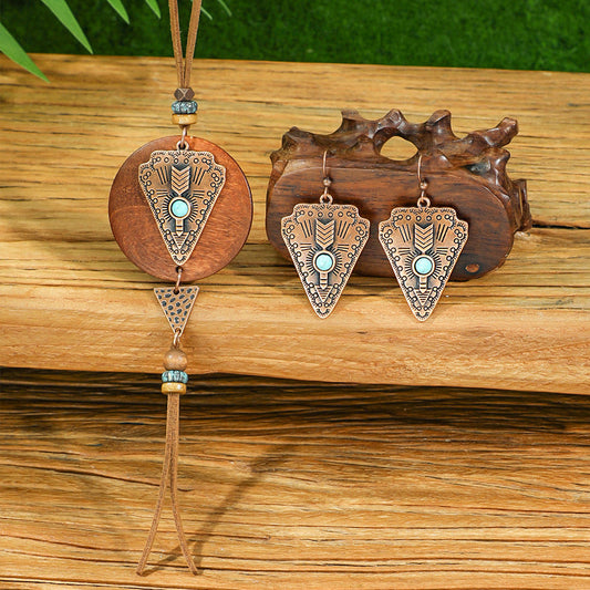 Geometric Pendant Necklace Set Stylish Vintage Alloy Jewelry