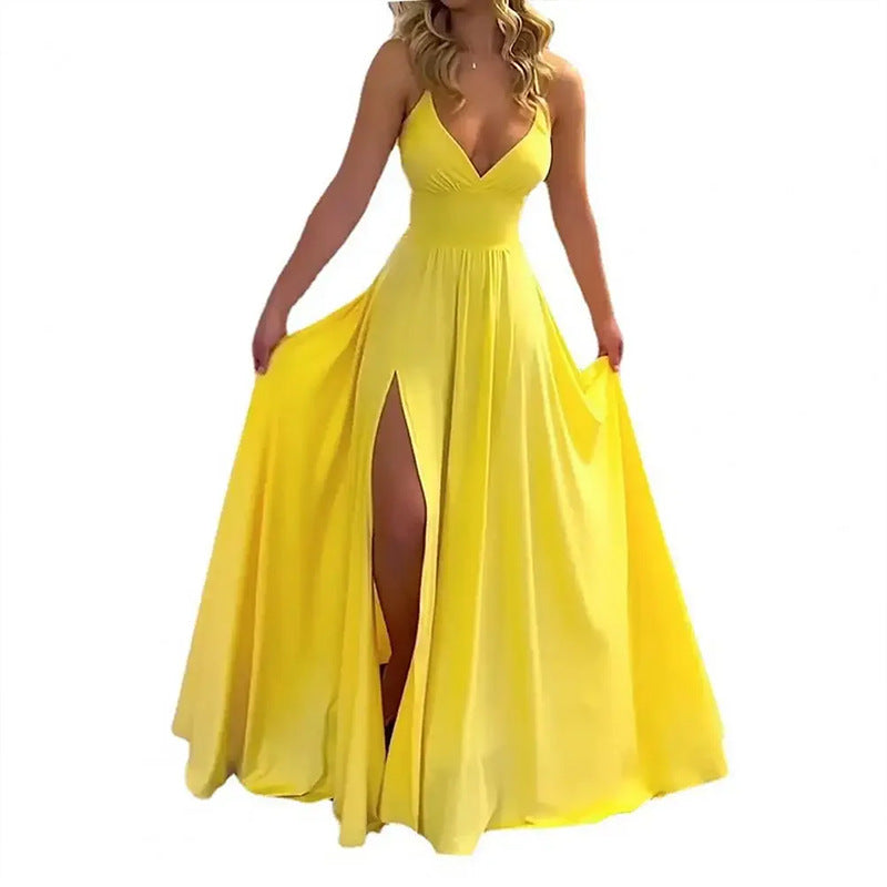 Elegant Solid Color Slip Dress With Ruffle Trim