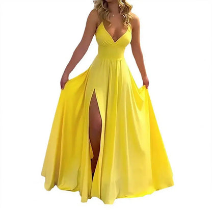 Elegant Solid Color Slip Dress With Ruffle Trim