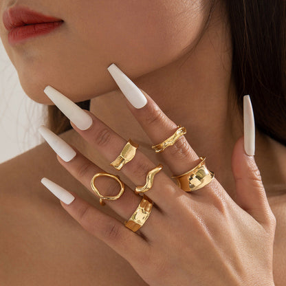 Elegant Irregular Geo Cutout Arc Ring Set - 4 Pieces